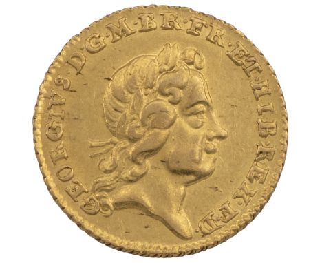 1718 George I gold Quarter Guinea (S 3638, Bull EGC 550). Obverse: right-facing bust with 'GEORGIVS &middot; D &middot; G &mi