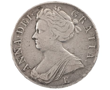 1707E Anne silver Crown, Edinburgh, nine-string harp (S 3600, ESC 103, Bull 1351). Obverse: second left-facing draped bust wi