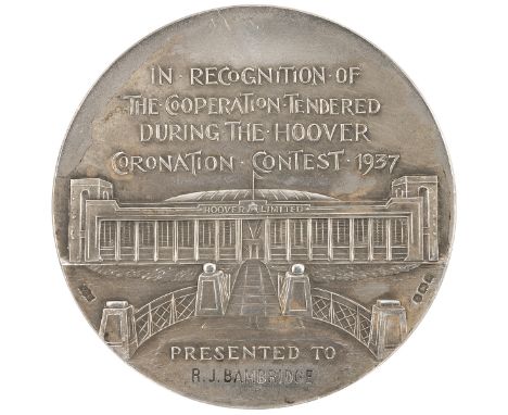 1937 Hoover Coronation Contest silver medal awarded to R J Bambridge (W&amp;E 7020A). Obverse: conjoined left-facing portrait