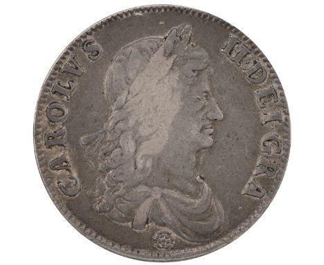 1662 Charles II silver Crown, rose below, no edge date (S 3350, ESC 15A, Bull 340). Obverse: first right-facing laureate and 