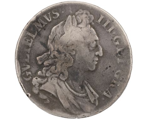 1696 William III silver Crown, 'GEI' for 'DEI' error (S 3470, ESC 91, Bull 1000). Obverse: first draped laureate bust, facing