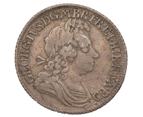1721 George I silver Shilling, roses and plumes in angles, interesting overstrike (S 3645, ESC 1171, Bull 1577). Obverse: fir