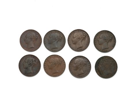 Eight (8) Victoria (1837-1901) copper Farthings (S 3950) all high grade, including 1840, 1842, 1844, 1847, 1849 (x2), 1852, a