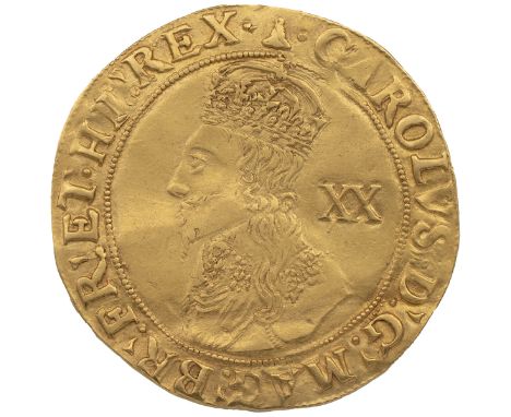 Charles I (1625-1649) gold Unite, Tower under the king, group D, bell mintmark (S 2692, North 2153). Obverse: smaller, left-f