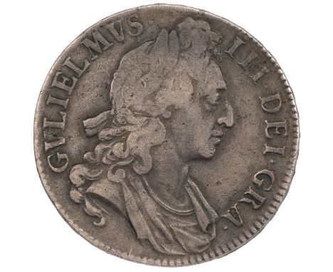 1696 William III silver Crown (S 3470, ESC 89, Bull 995). Obverse: first draped and laureate bust, facing right with 'GVLIELM