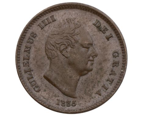 1835 William IV copper Third Farthing, struck for use in Malta (S 3850). Obverse: bare head bust facing right with 'GULIELMUS