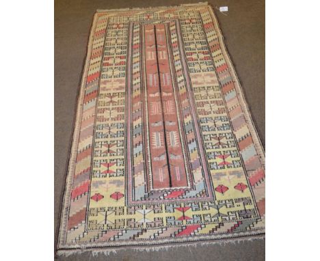 Melas Rug, West Anatolia, the narrow field with an angular tree framed by multiple borders 