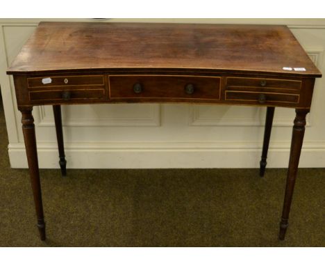 A 19th century mahogany inverted bow fronted side table comprising of a central drawer and three smaller side drawers