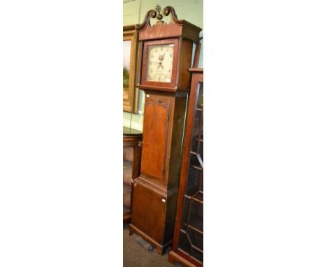 An oak thirty hour longcase clock, square painted dial inscribed Wainwright, Nottingham, with pendulum and weight 