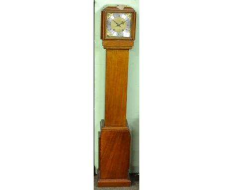 A small mahogany quarter striking longcase clock, quarter ting tang striking on two gongs, movement back plate stamped W & H