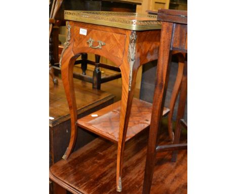 A 20th century French parquetry inlaid gilt metal mounted single drawer side table 