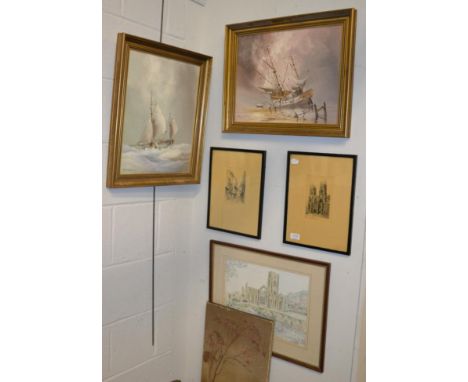 Paul Wintrip (20th century) Beached vessel, signed, oil on board; together with another work by artist; also after Edward J. 
