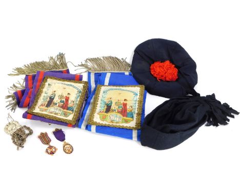 A quantity of an ancient order of Odd Fellows memorabilia, to include a 9ct gold jewel awarded for the Independent Order of O