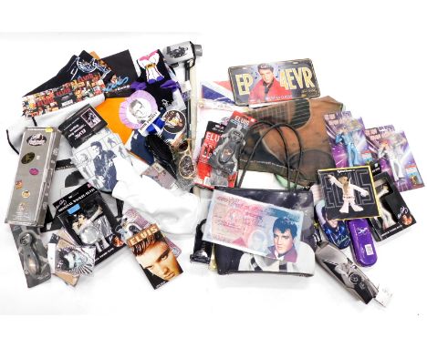 A large quantity of Elvis Presley souvenirs, memorabilia, to include bags, playing cards, coasters, scarves, a scarf signed L