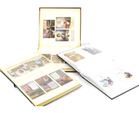 Three albums of postcards, to include First World War, pictorial, some amusing cards, etc.