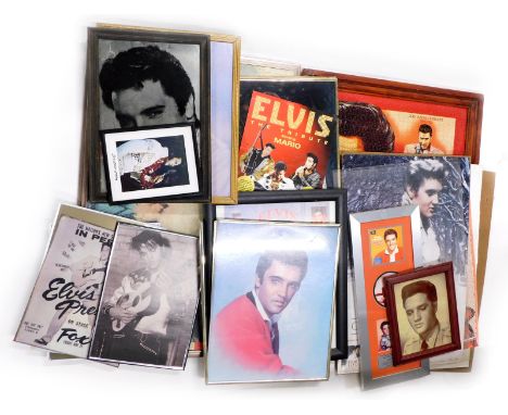 A large quantity of Elvis Presley related prints, pictures, mirrors, 20th Anniversary jigsaw, etc.