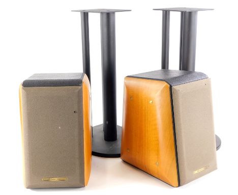 A pair of Sonus Faber Concertino Home speakers, with hardwood cases, numbered 4267 (AF), and a pair of metal speaker stands, 
