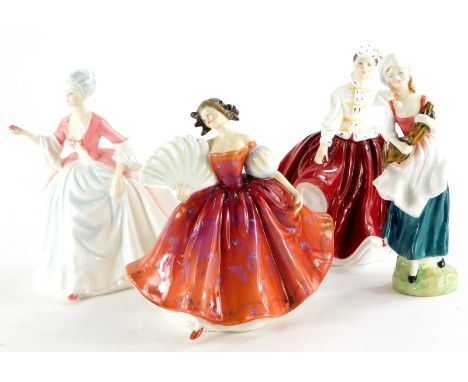 Four Royal Doulton porcelain ladies, Diana, Lizzie, First Waltz and Gail.