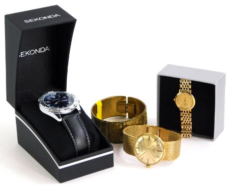 A quantity of watches, jewellery and effects, to include a gold plated Rotary Gent's wristwatch, boxed, Sekonda ladies wristw