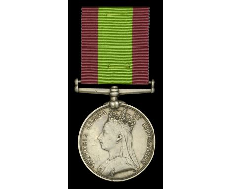 The Second Afghan War Medal awarded to Sergeant W. Kelly, 66th Regiment of Foot, who was severely wounded at the Battle of Ma