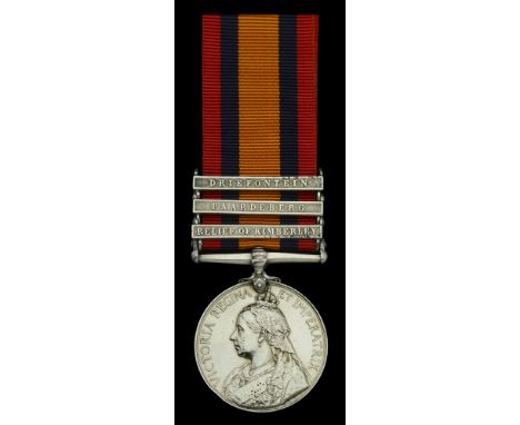 Queen’s South Africa 1899-1902, 3 clasps, Relief of Kimberley, Paardeberg, Driefontein (2197 Tpr: R. Wood. Roberts Horse) nea