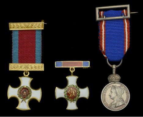 Distinguished Service Order, V.R., gold and enamel, with integral top riband bar; together with a G.V.R. example suspended fr