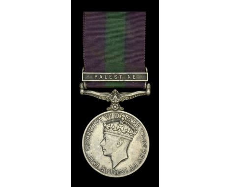 General Service 1918-62, 1 clasp, Palestine (5334001 Pte. J. Hayfield. R. Berks. R.) minor edge bruise and light pitting, oth