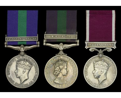 General Service 1918-62, 1 clasp (2), Palestine 1945-48 (14113486 Dvr. G. D. Helliwell. R.A.S.C.); Malaya, E.II.R. (22229130 