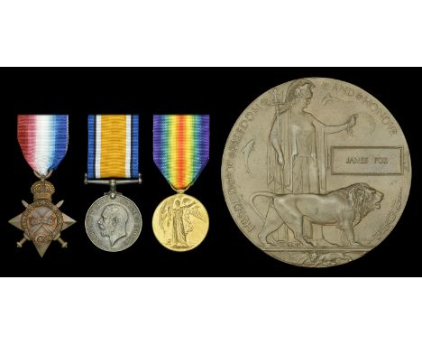 Three: Private J. Fox, 7/8th Battalion, Scottish Borderers, who was killed in action on the Western Front, 9 April 1917  1914