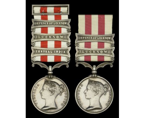 The very rare three-clasp Indian Mutiny medal to original defender Assistant Surgeon G. B. Hadow, who was in medical charge o