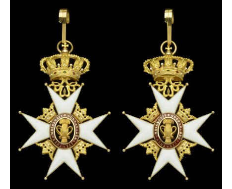 Sweden, Kingdom, Order of Vasa, Commander’s neck Badge, 81mm including crown suspension x 55mm, gold and enamel, extremely fi