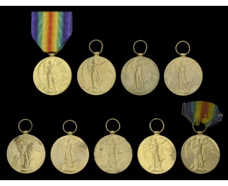 Victory Medal 1914-19 (9) (3033 Pte. F. Middleton. Leic. Yeo.; 47148 Gnr. V. Vaughan. R.A.; 13692 Pte. R. Lake. North’d Fus.;