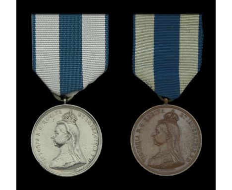 Jubilee 1887, silver, unnamed as issued; Jubilee 1897, bronze, unnamed as issued, latter in Wyon, London, case of issue, the 