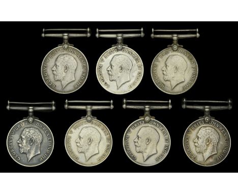 British War Medal 1914-20 (7) (G-33670. Pte. P. Short. The Queen’s R.; 15193 Pte. W. Holderness. R. Lanc. R.; 66810 Pte. F. R