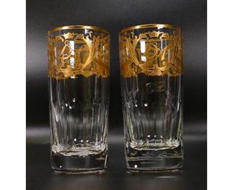 Two De Lamerie Fine Bone China heavily gilded Tumbler Glasses  , specially made high end quality item, Made in England, heigh