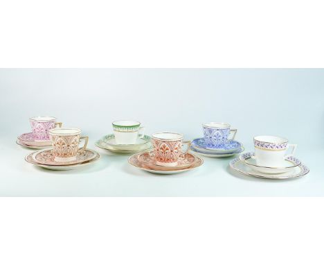 Six wileman &amp; co trio's, Victoria shape patterns 3483, 3486, 3487, 3888, 3484, 9593 (18 pieces) 
