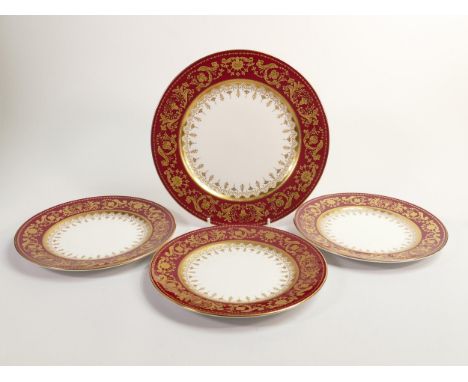 De Lamerie Fine Bone China, four heavily gilded Versailles pattern plates, specially made high end quality item, Made in Engl