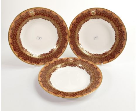 De Lamerie Fine Bone China, three heavily gilded large rimmed bowls, specially made high end quality item, Made in England, d
