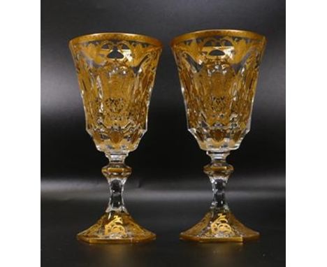 Two De Lamerie Fine Bone China heavily gilded Red Wine Glasses  , specially made high end quality item, Made in England, heig