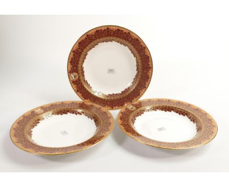 De Lamerie Fine Bone China, three heavily gilded large rimmed bowls, specially made high end quality item, Made in England, d