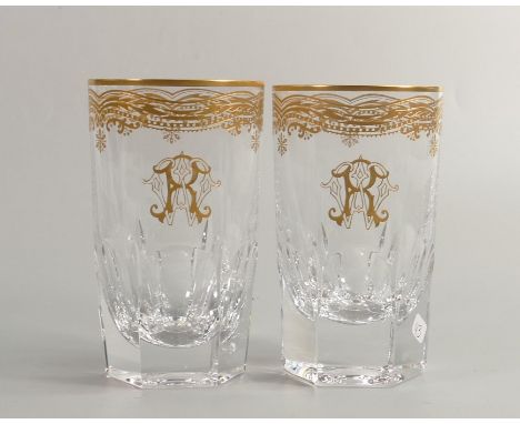 De Lamerie Fine Bone China Rope Design Patterned heavily gilded Tumbler initialed R , Made in England, height 12.5cm(2) 