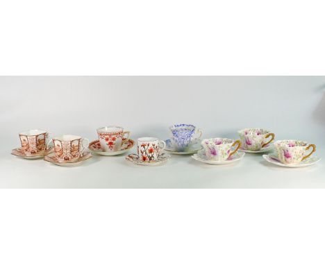 Eight Wileman &amp; Co cups &amp; saucers to include  Empire shape  6891 x 3, Lily 4781, Victoria 3800, Worcester 3730, squar