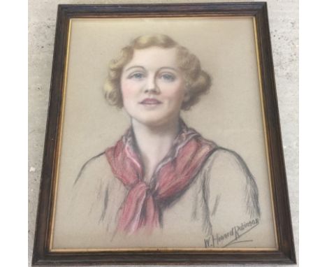 W. Howard Robinson (early 20th century Slade School) pastel portrait of a woman. Framed & glazed. Approx. 44 x 37cm.