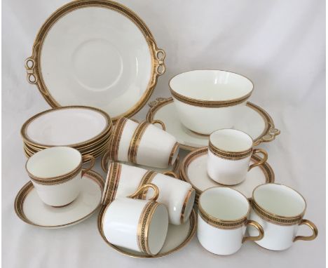 A quantity of Copeland Spode tea & coffee wares. Decorated with Greek key gilt banding. C1960's. 