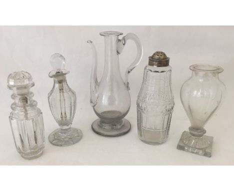 A selection of glassware items. Comprising; 2 George III glass snuff bottles together with a silver topped sugar sifter (hall