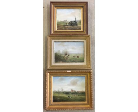 John Mace of Norwich, 3 gilt framed & signed oil on panels, described verso. Foster engine Rally at Strumpshaw, Near Reedham 