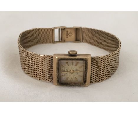 A 9ct gold vintage ladies watch and strap "Adar". 17 Jewels Incabloc. Strap hallmarked London 1967. Not working. Total weight