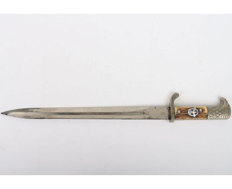 WW2 German Third Reich Police Sidearm / Bayonet, with stag horn grips with aluminium police eagle. Blade with makers details 