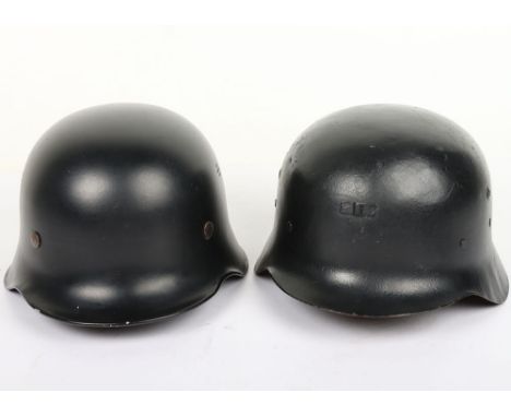German Fire Brigade / Civilian Type Helmet, black painted shell with the original liner system and chinstrap. Accompanied by 