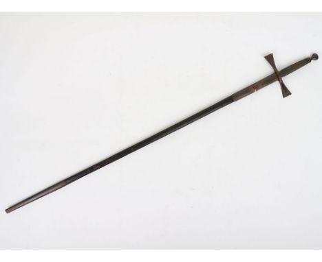 Masonic Sword: Hilt and cross guard with wire banding, blade which has  engraving , complete with scabbard. overall length 85